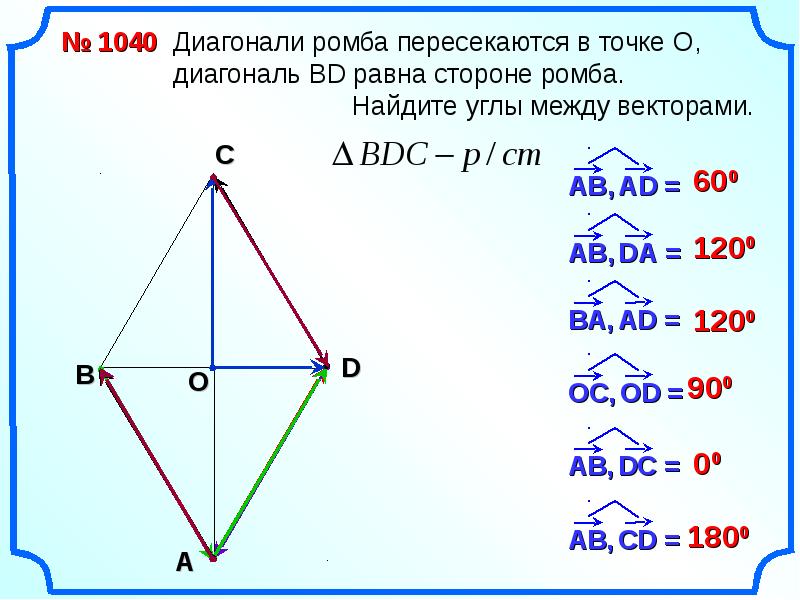 На рисунке авсд ромб тогда вектор св будет равен вектору