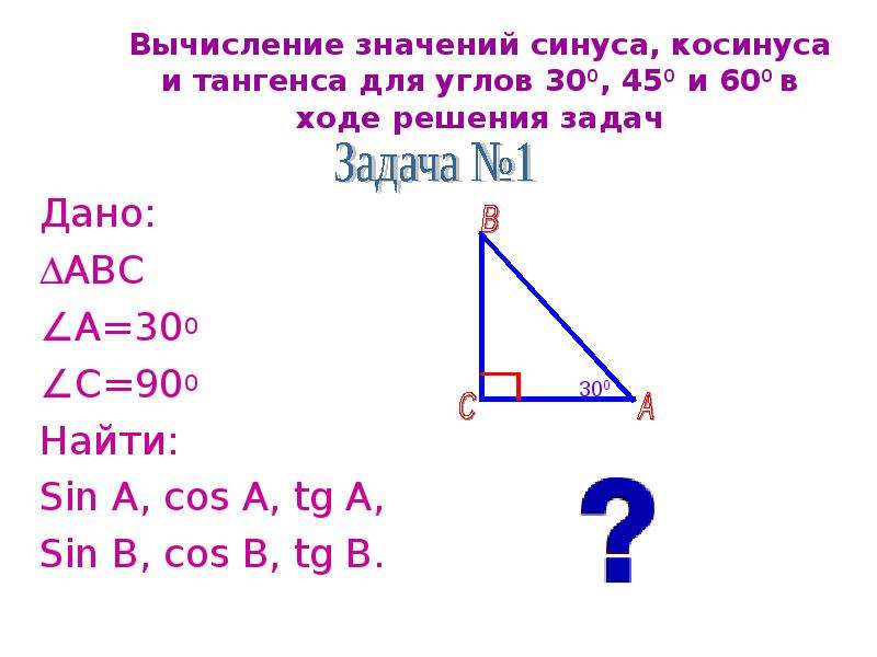 Синусы и косинусы углов 30 45