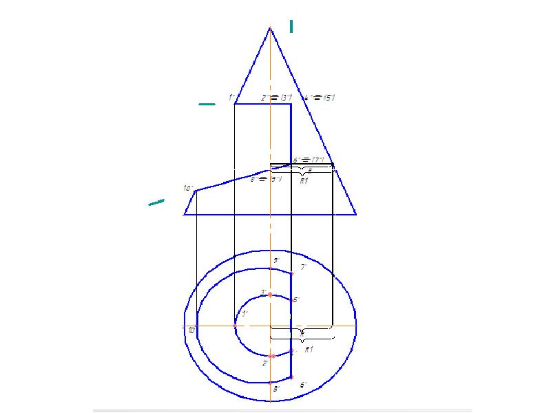 Проекции с вырезом. Начертательная геометрия проекция конуса. Построить три проекции конуса с призматическим отверстием. Поверхности вращения Начертательная геометрия конус. Проецирование конуса на три плоскости проекций.