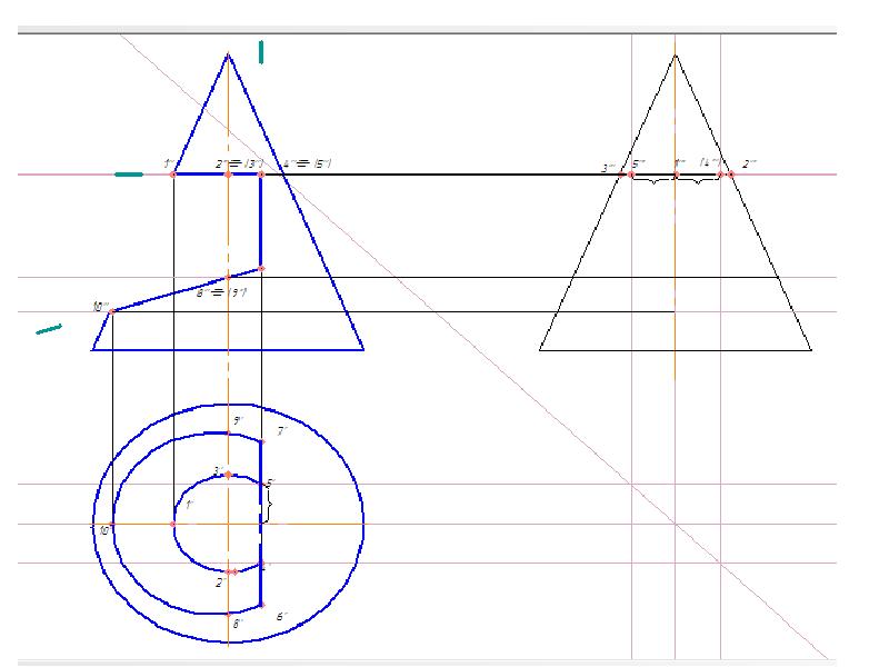 Проекция конуса. Начертательная геометрия проекция конуса. Построить три проекции конуса со сквозным призматическим отверстием. Конус в трех проекциях. Конус с вырезом в трех проекциях.