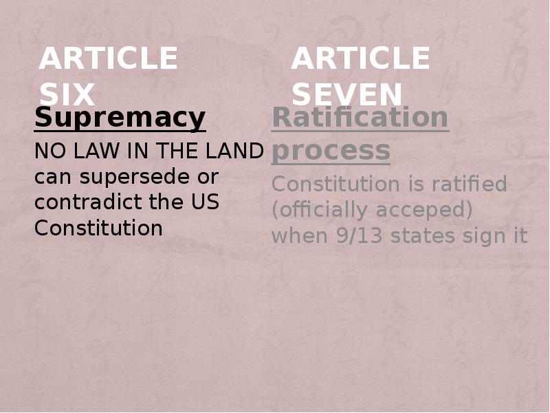 Supremacy Supremacy NO LAW IN THE LAND can supersede or contradict the US Constitution