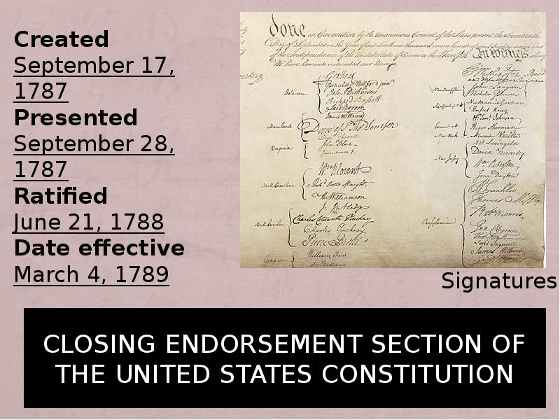 Closing endorsement section of the United States Constitution