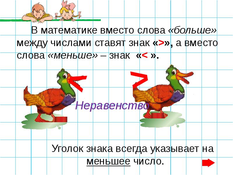 Как ставится знак больше и меньше в математике фото правильно