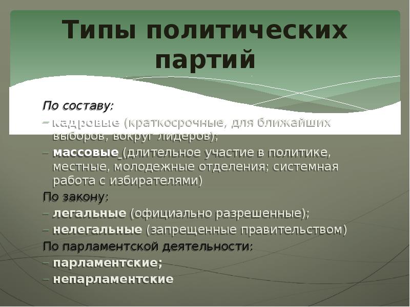 Типы политических выборов. Типы политических партий по составу. Виды Полит партий по составу. Типы политиков. Типы политического выбора.