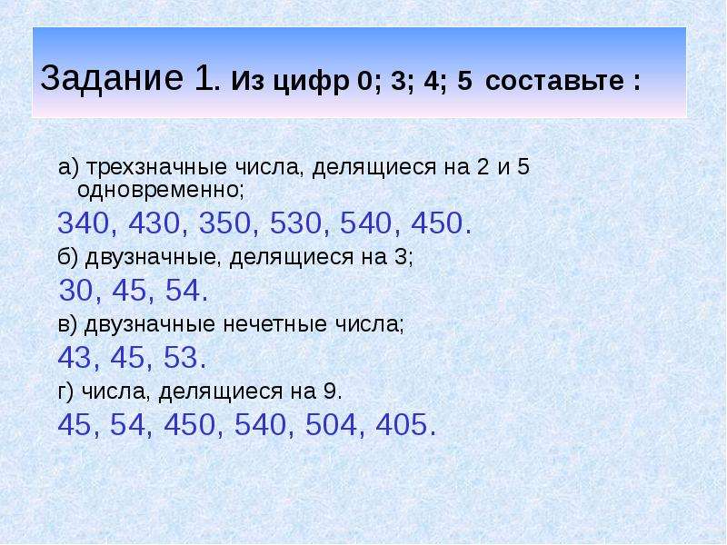 Из цифр 2 5 0 3. Числа делящиеся на 2. Составьте из цифр 0 3 4 5 трехзначные числа делящиеся и на 3 и на 5. Цифры делящееся на 1 2 3 4 и 5. Трехзначные цифры делящиеся на 8.