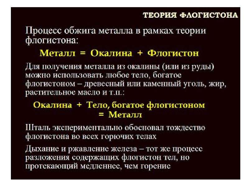 Доклад теория. Обжиг металла в рамках теории флогистона. Флогистон и окалин. Основные процессы обжига металла. Флогистон и окалин окислы металлов.