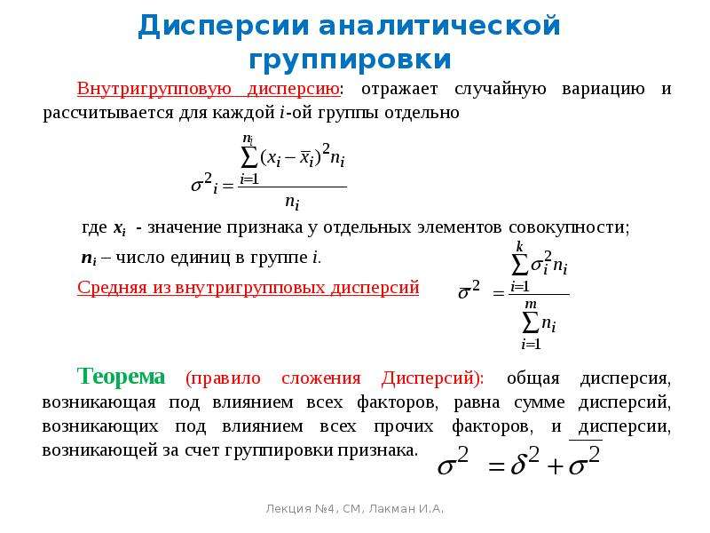 Межгрупповая дисперсия формула