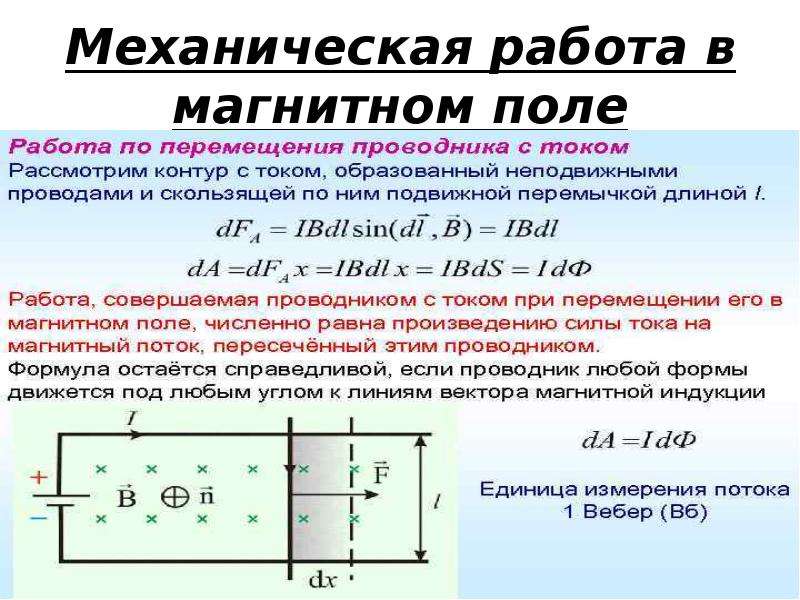 Работа сил магнитного поля. Механическая работа в магнитном поле.