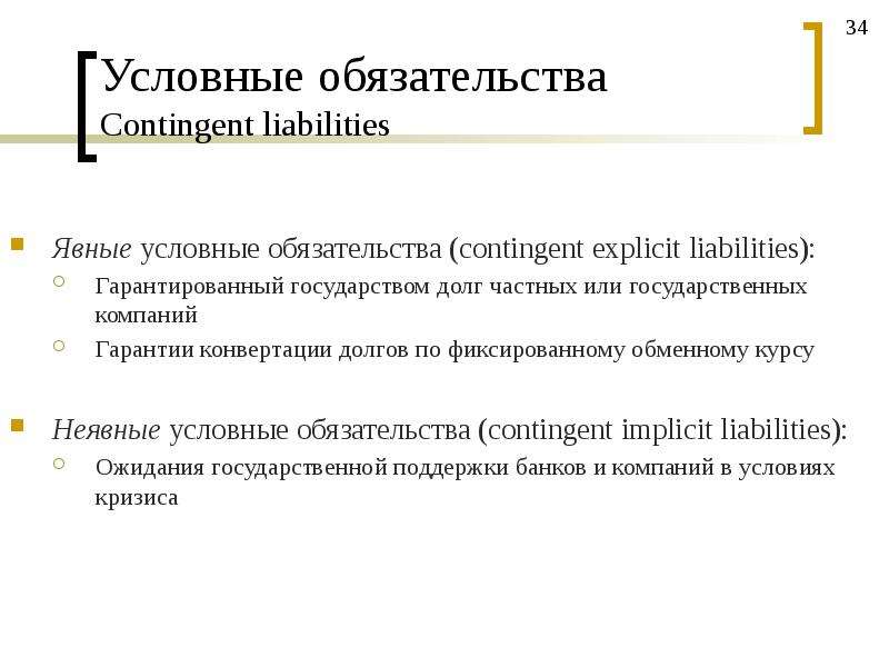 Условные обязательства Contingent liabilities Явные условные обязательства (contingent explicit liab