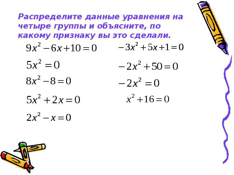 Неполные уравнения. Дискриминант неполного квадратного уравнения. Неполные квадратные уравнения с дробями. Слайд неполных квадратных уравнений. Сокращенное квадратное уравнение.