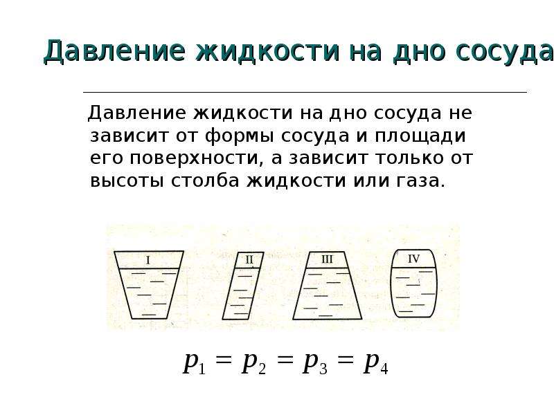 Давление жидкости на дне сосуда. Давление жидкости на дно сосуда. Давление на дно сосоудс.