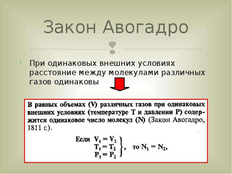 Авогадро закон презентация