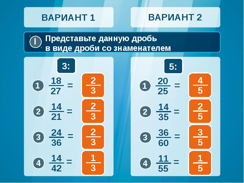 Представить 10 в виде дроби. Представьте данную дробь в виде дроби со знаменателем 3. Основное свойство дроби задания. Представьте данную дробь в виде дроби со знаменателем 5. Представьте данную дробь в виде дроби со знаменателем 12.