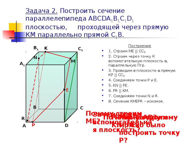 Построение сечений параллелепипеда по трем точкам