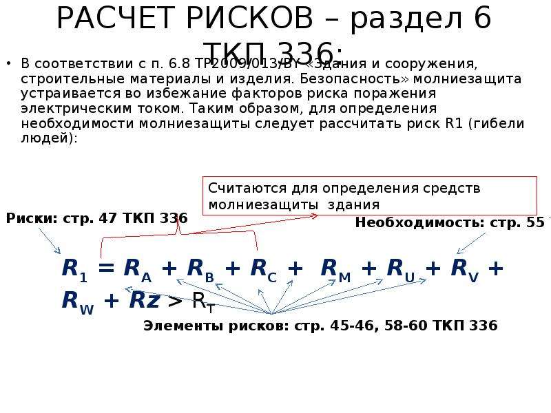 Расчет рисков. Расчет рисков молниезащиты.