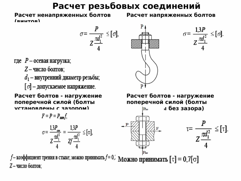 Расчет болтов. Расчет допускаемой нагрузки заклепочных болтовых соединений. Допустимые нагрузки на резьбовые соединения. Нагрузка на разрыв болтовое соединение. Максимальная осевая нагрузка на болт.