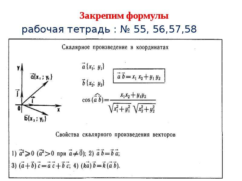 Скалярное произведение векторов формула через координаты