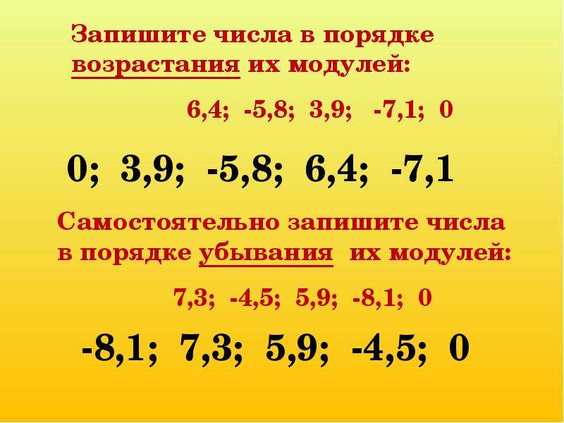 Последовательность цифр в порядке возрастания. Записать числа в порядке возрастания. Порядок возрастания модулей. Записать числа в порядке убывания. Запишите числа в порядке возрастания их модулей.