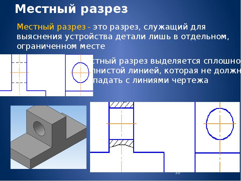 Как выполняется местный разрез на чертеже