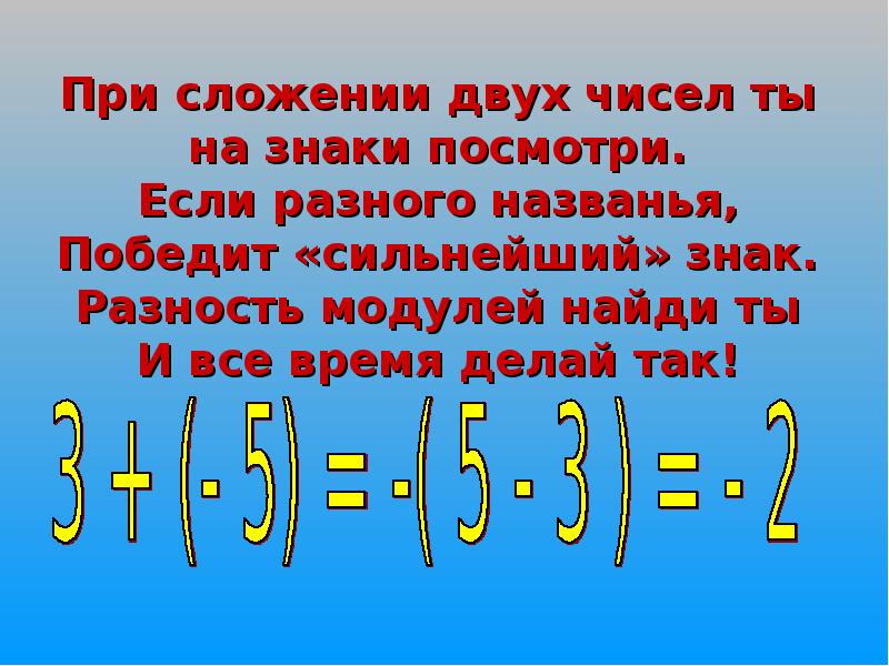 Сложение целых чисел. Числа с разными знаками. Сложение чисел с разными. Сложение с разными знаками. Сложение двух чисел с разными знаками.