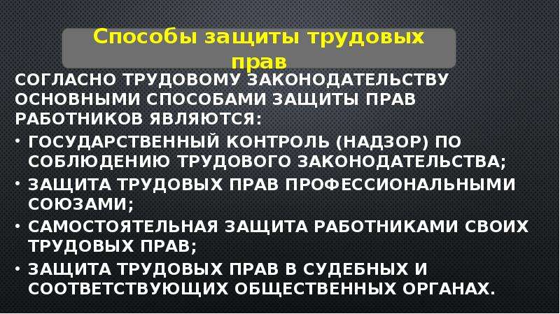 Способы защиты трудовых прав презентация