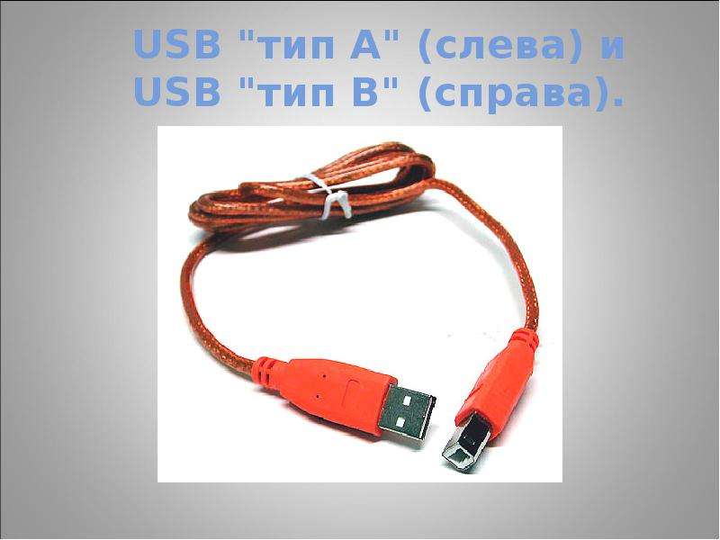 USB "тип A" (слева) и USB "тип B" (справа).