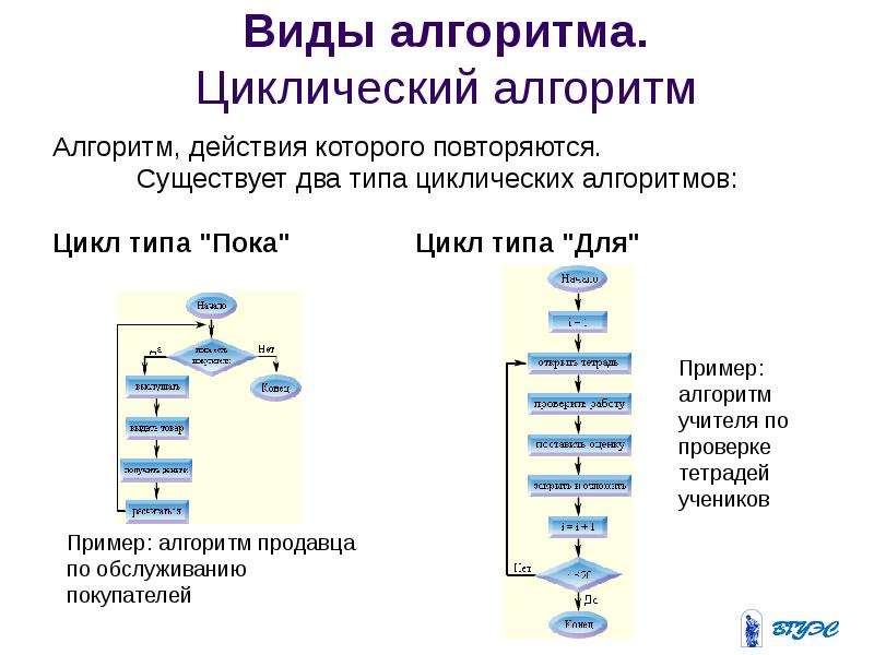 Алгоритм пока. Циклические алгоритмы 8 класс Информатика. Цикл чешский алгоритм. 2 Типа циклических алгоритмов. Алгоритм с циклом примеры.