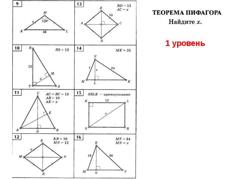 Самостоятельная работа на готовых чертежах площадь теорема пифагора 8 класс