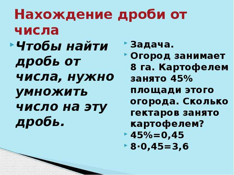 Презентация нахождение дроби от числа 6 класс презентация