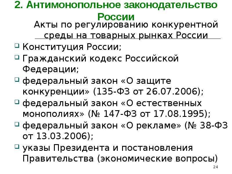 Антимонопольное законодательство рф схема