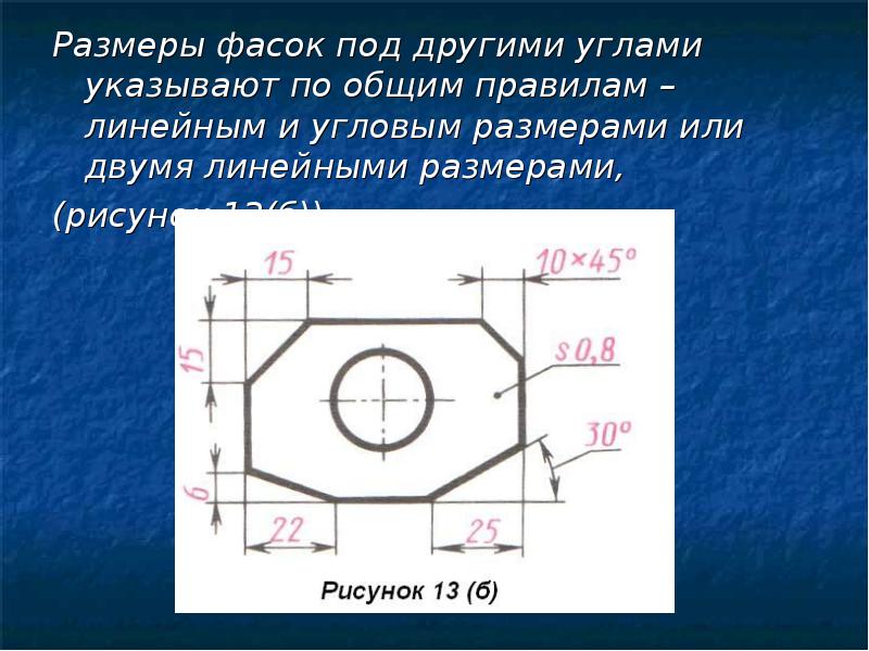 Нанесение на чертеже размеров фасок