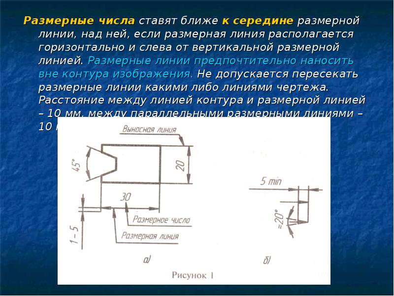 Минимальное расстояние от контура изображения до размерной линии равно