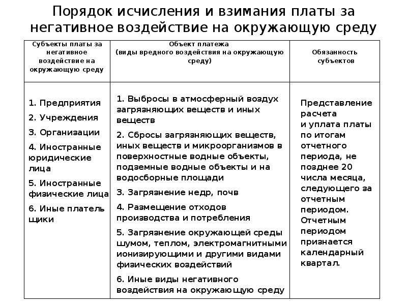 Реферат: Порядок определения размеров платежей за загрязнение окружающей среды