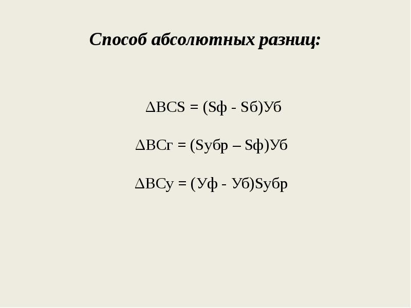 Определить способом абсолютных разниц