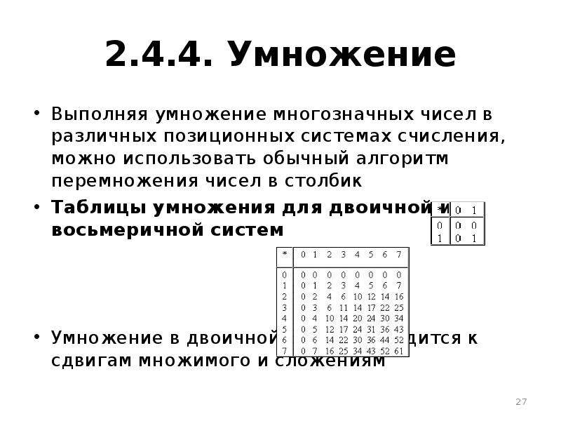 Умножение систем счисления. Умножение в десятичной системе счисления. Алгоритм умножения системы счисления.