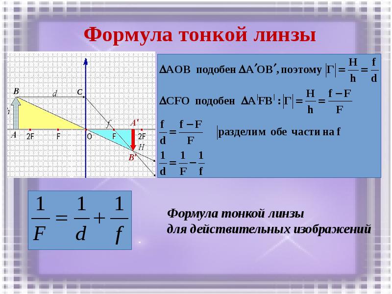 Высота изображения в линзе формула