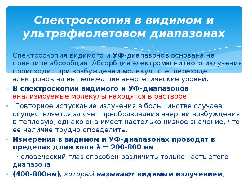 Ультрафиолетовая спектроскопия презентация