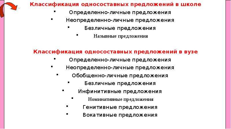 Классификация предложений. Классификация односоставных. 3 Односоставных предложения. Школьная классификация односоставных. Генитивное предложение.