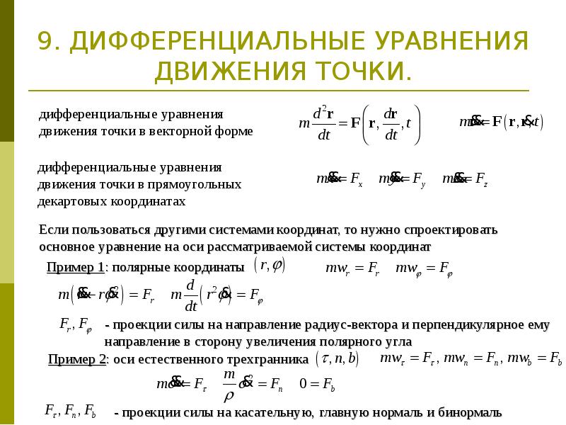 Уравнения движения скорость точки