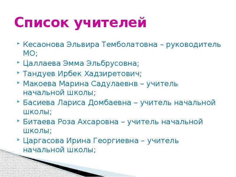 Перечень учителей