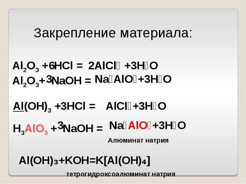 Примеры реакций амфотерных оксидов