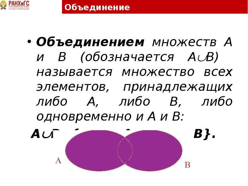 Объединение множеств слов. Объединение множеств примеры. Как обозначается объединение множеств. Объединение множеств a и b. Объединение множеств а и б.