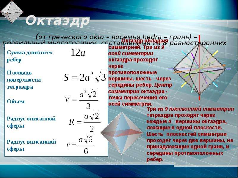 Грани правильного октаэдра. Центр симметрии октаэдра. Октаэдр грани. Октаэдр свойства и признаки. Кристалл геометрия.