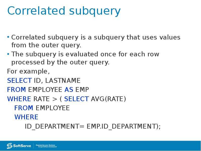 SQL Subqueries - презентация, доклад, проект скачать