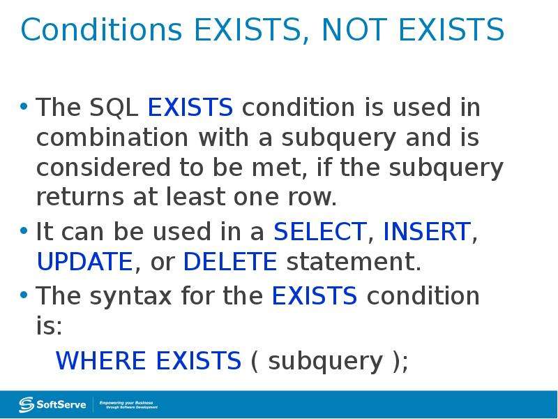 Exists SQL описание. Subquery Returns more than 1 Row SQL. If subquery if.