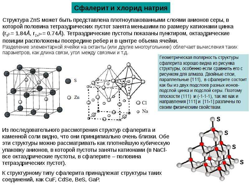 Структурный тип. Сфалерит Тип кристаллической решетки. Кристаллическая структура сфалерита. Сфалерит структура элементарной ячейки. Сфалерит кристаллическая решетка.