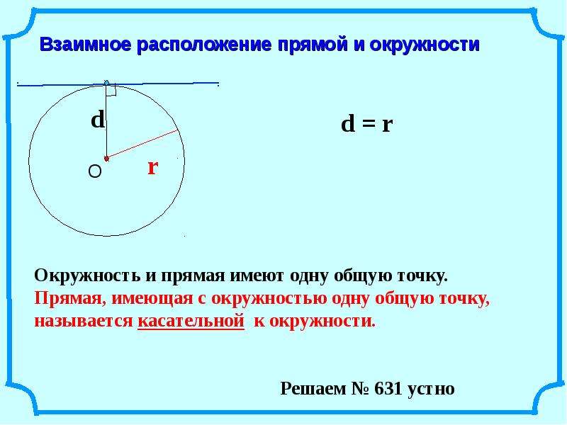 Презентация взаимное расположение прямой и окружности касательная к окружности 8 класс