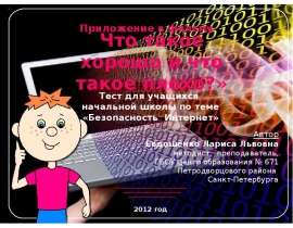 Тест для учащихся начальной школы по теме «Безопасность Интернет»