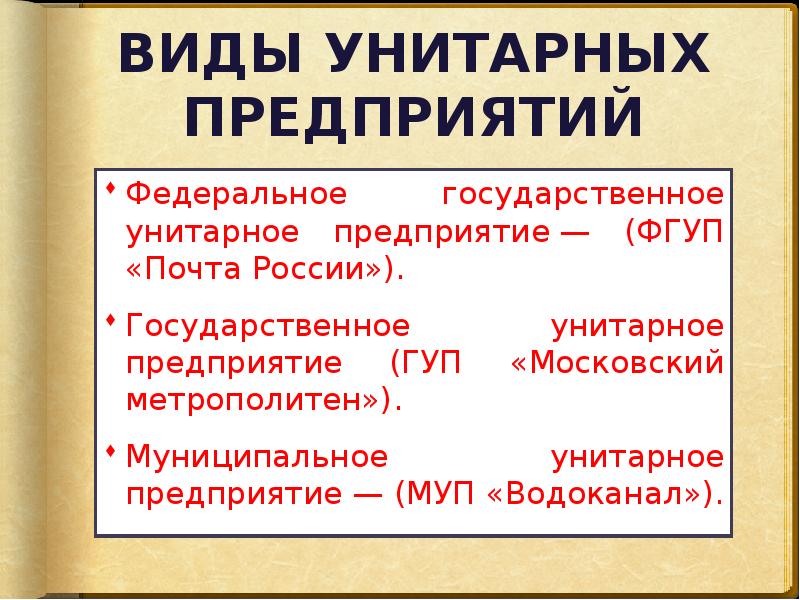 Суть унитарного предприятия. Типы унитарных предприятий. Виды унитарных организаций. Идыды унитарных предприятий. Виды государственных унитарных предприятий.