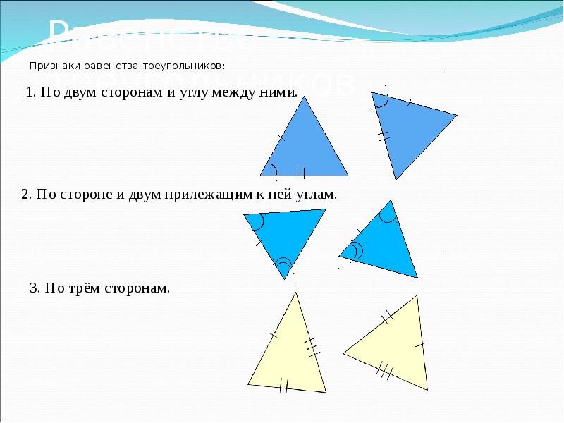 1 2 3 признака треугольника. Равенство треугольников признаки и свойства. Применение признаков равенства треугольников. Шпаргалка 3 признака равенства. 3 Признак равенства треугольников шпаргалка.